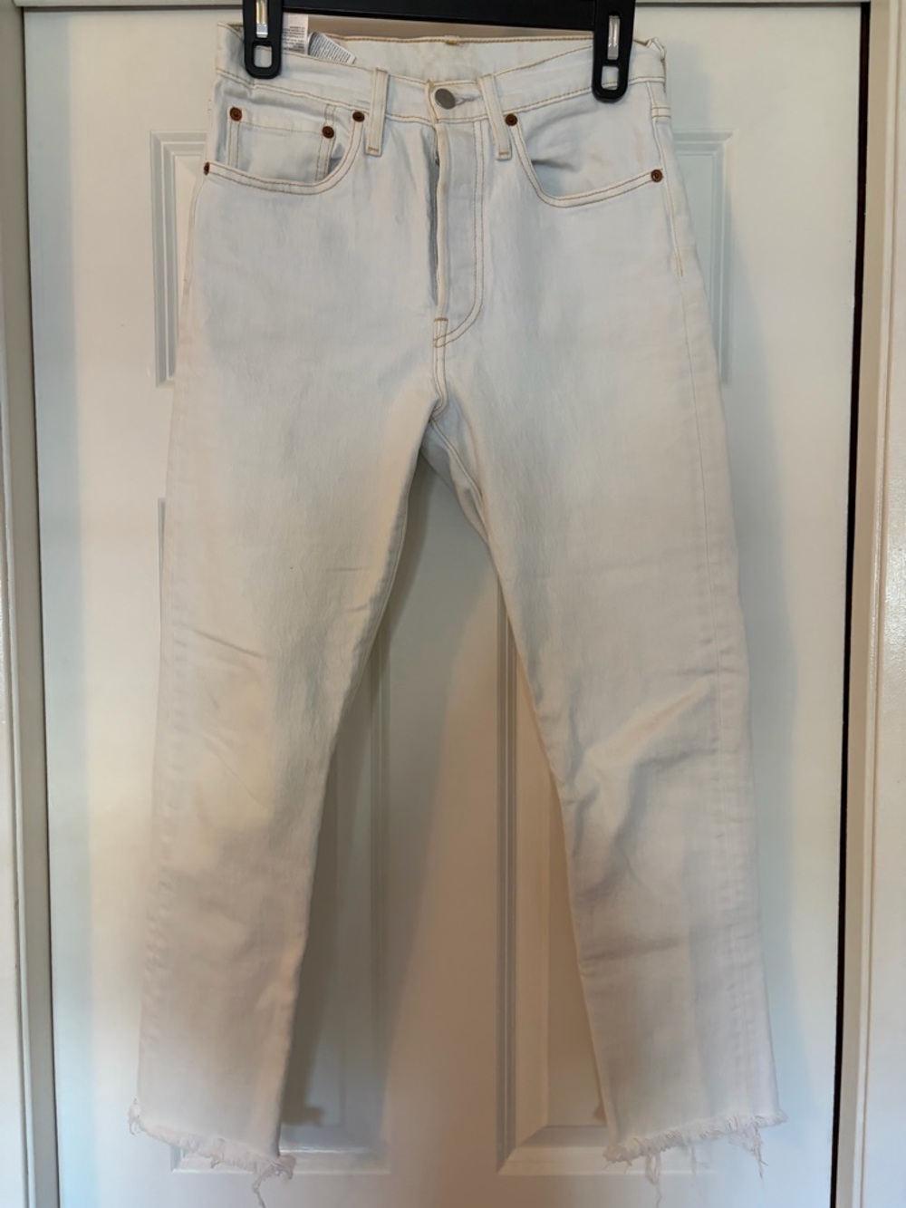 Levi's White 501 Button Fly Skinny Cropped Jeans